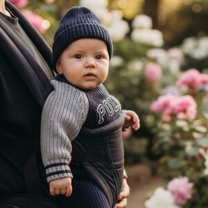 Polo by Ralph Lauren Baby Navy and Gray Knit Sweater.